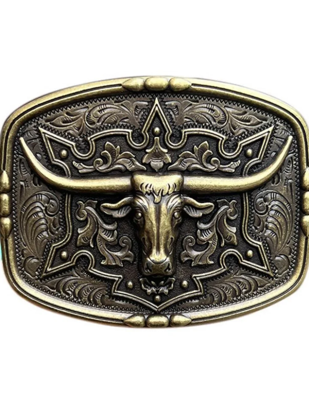 Western Longhorn Bull Belt Buckle – Antique Bronze Look – Cowboy Rodeo Style